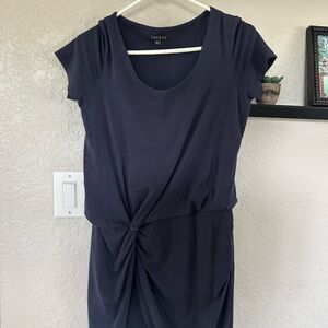 Theory Blue Ruched Tie Front Sheath Dress